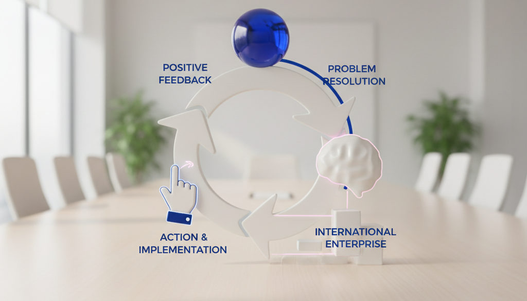 Infographie sur le feedback et la résolution de problèmes internationaux.