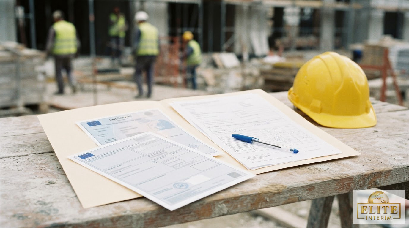 Un dossier administratif avec un certificat A1 posé sur une table.