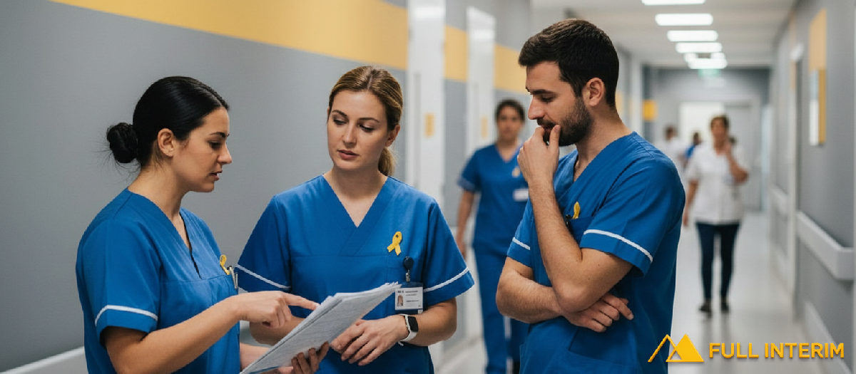 comment recruter infirmières roumaines france - Des infirmières en discussion dans un couloir d'hôpital en France.
