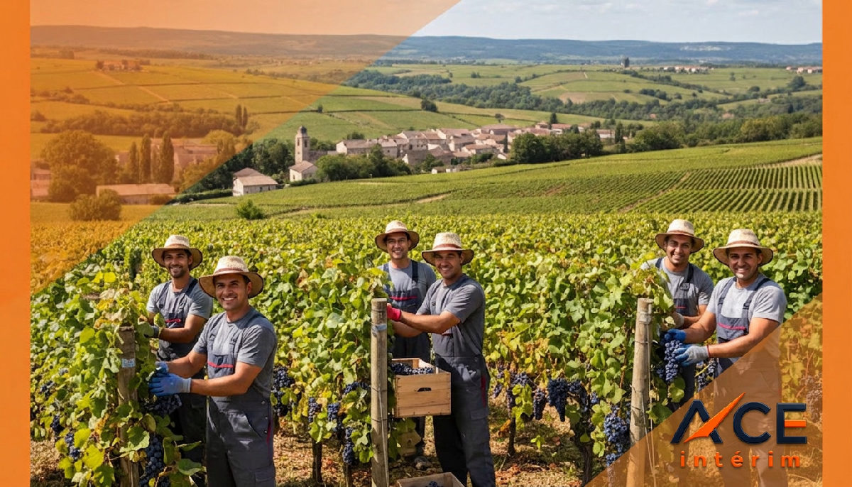 main oeuvre agricole Roumanie France - Vignerons roumains récoltant du raisin dans un vignoble français.
