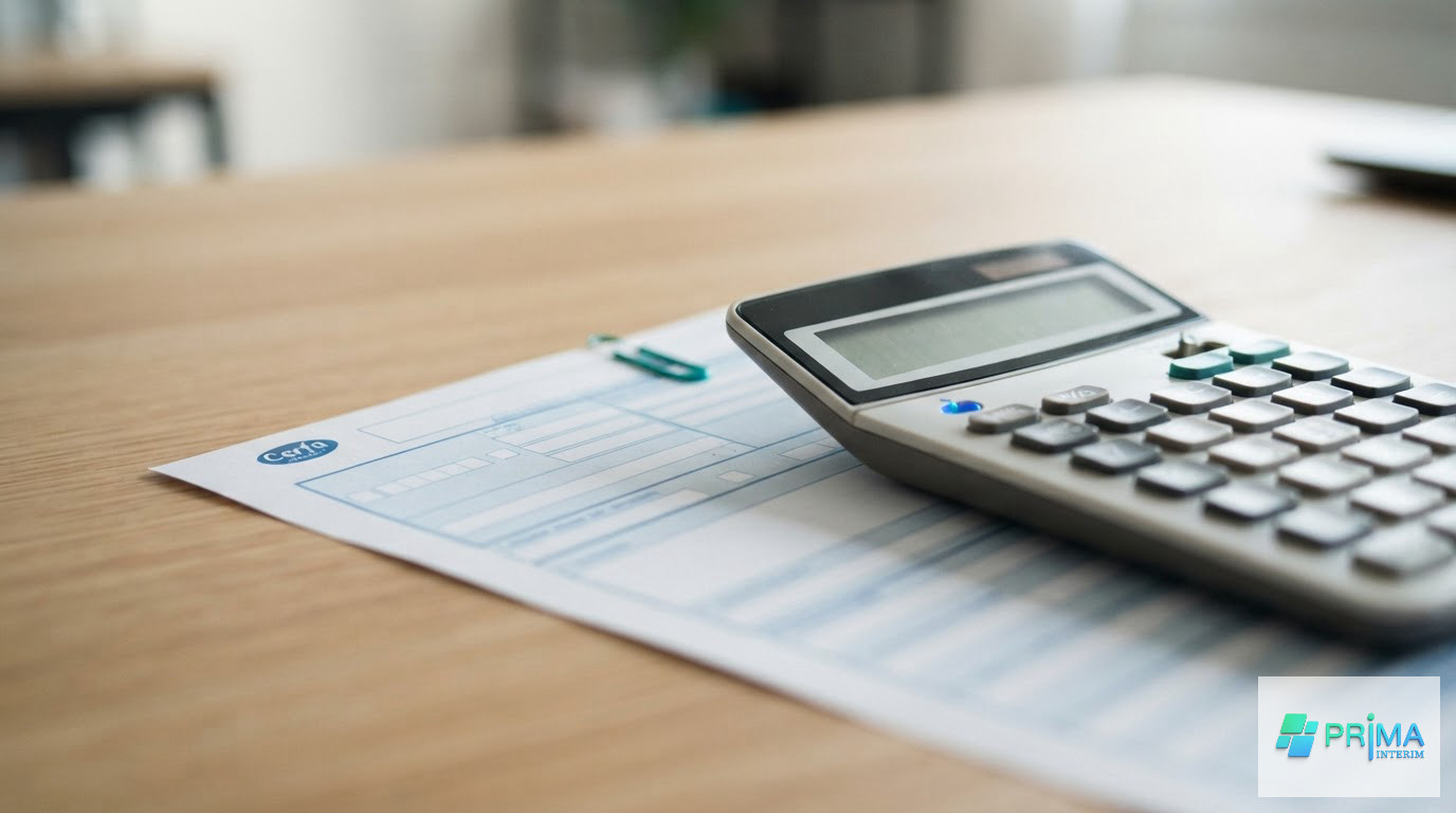 Gros plan sur un formulaire de sécurité sociale et une calculatrice d'indemnités.