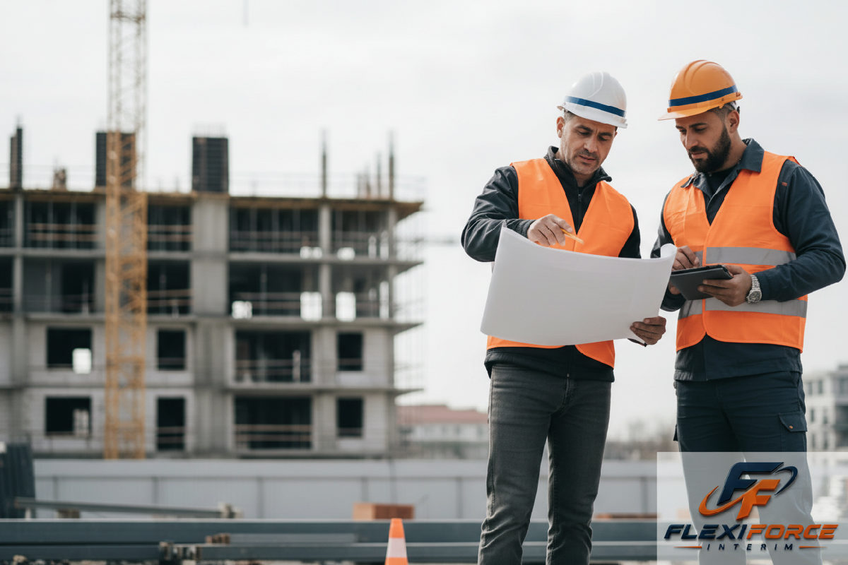 Ouvriers roumains travaillant sur un chantier.