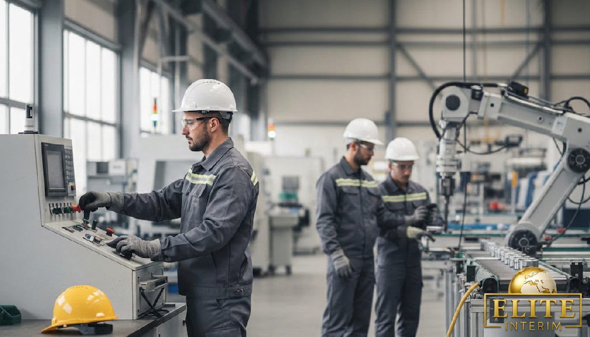 Ouvriers qualifiés dans une usine moderne, symbole d'intégration.