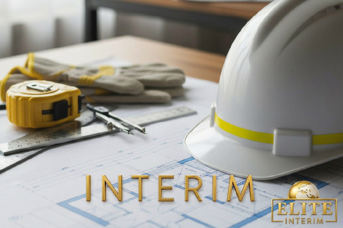 Plan de construction, casque et outils symbolisant l'expertise technique.
