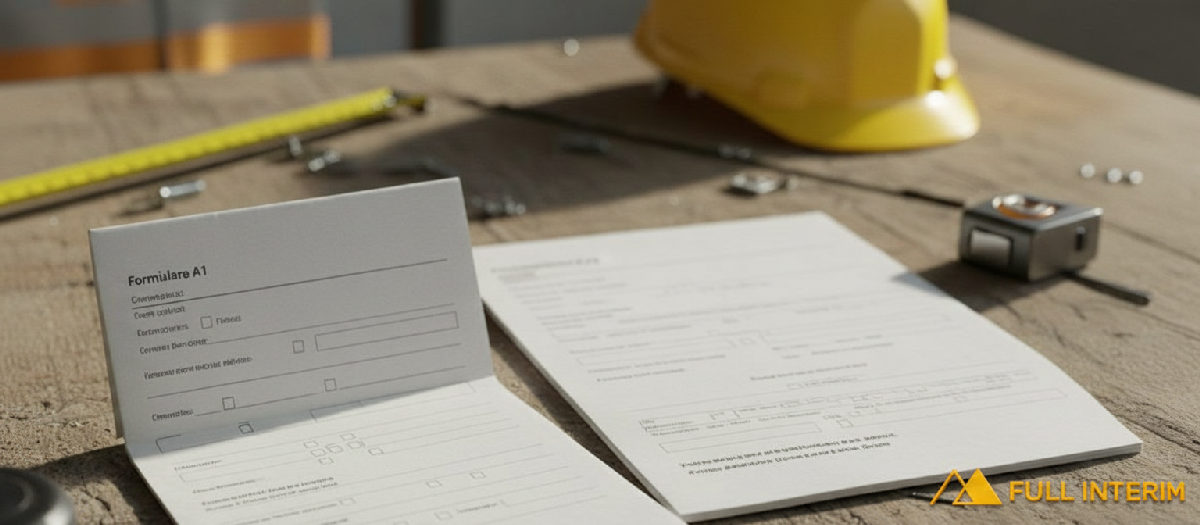 Formulaire A1 et contrat de travail sur un bureau de chantier.