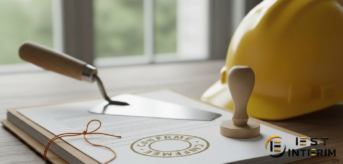 Dossier administratif 'Conforme' avec équipement de chantier.