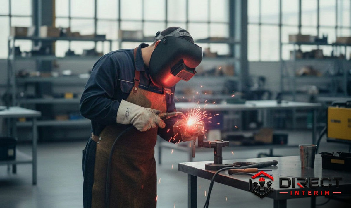Ouvrier roumain qualifié effectuant une soudure de précision.