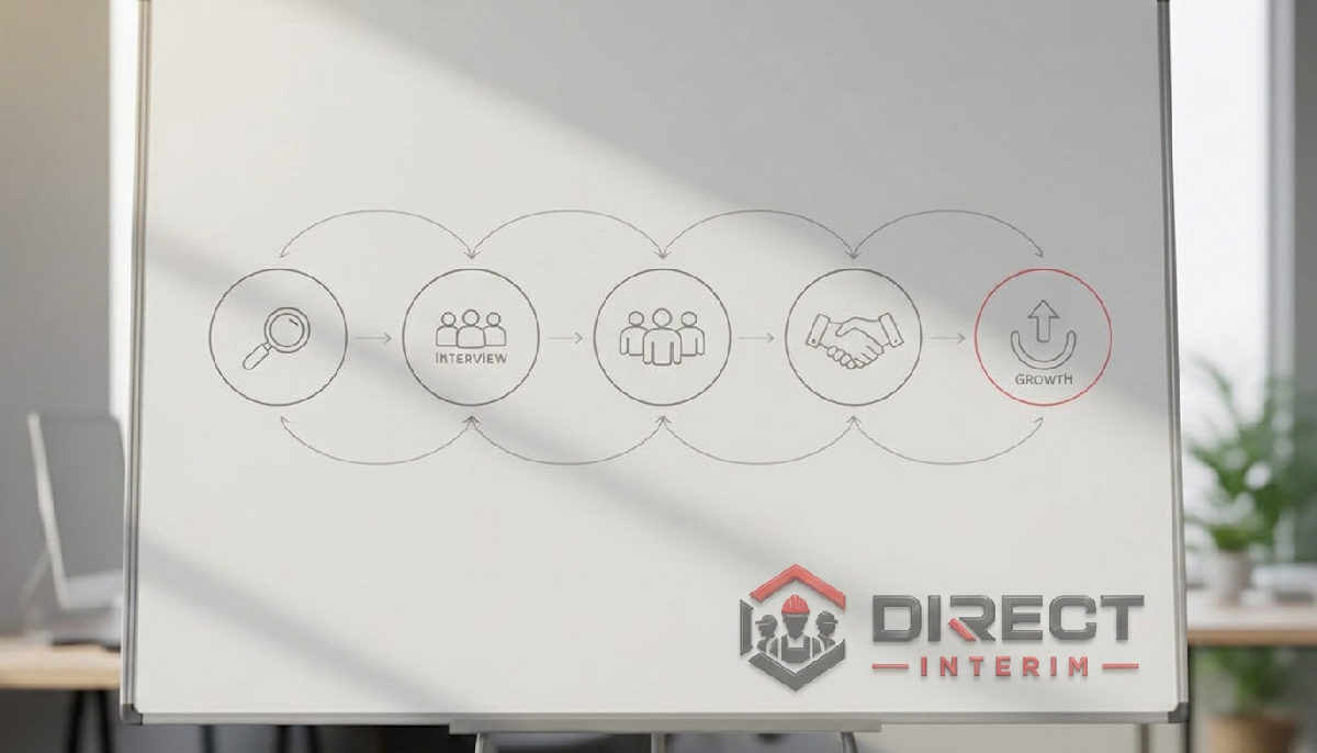 Tableau blanc illustrant un processus de recrutement simplifié en 5 étapes.
