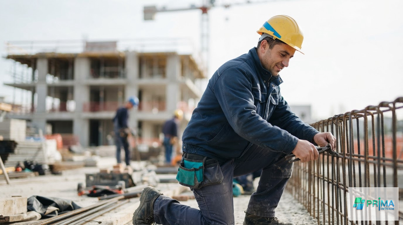 Un ouvrier roumain qualifié travaillant sur un chantier de construction français.