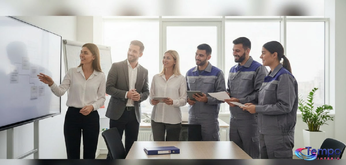Des employés travaillant ensemble dans un bureau moderne.