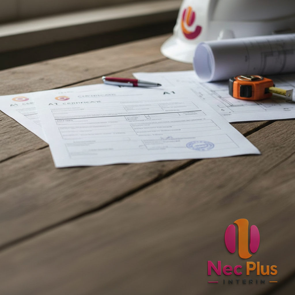 Documents officiels et plan de construction sur un bureau de chantier.