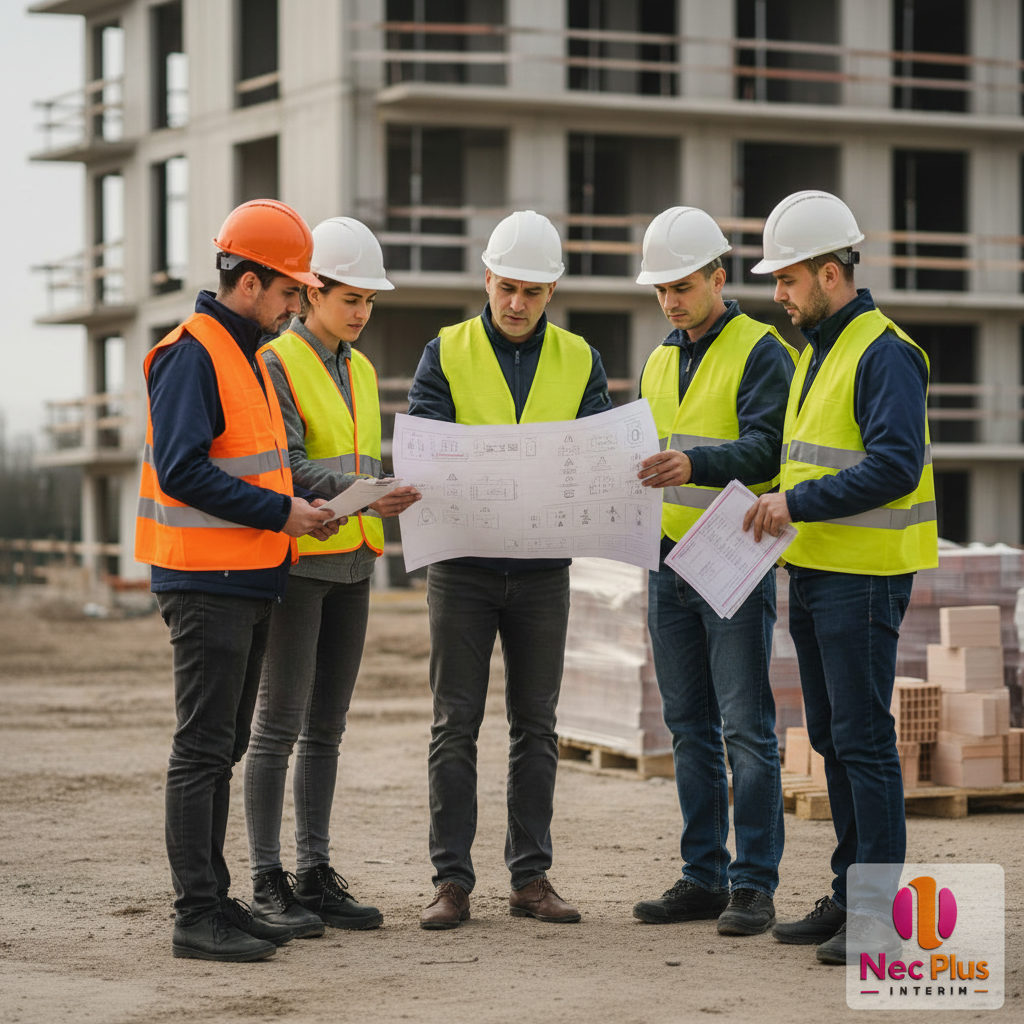 Maçons roumains en réunion de sécurité sur un chantier français.