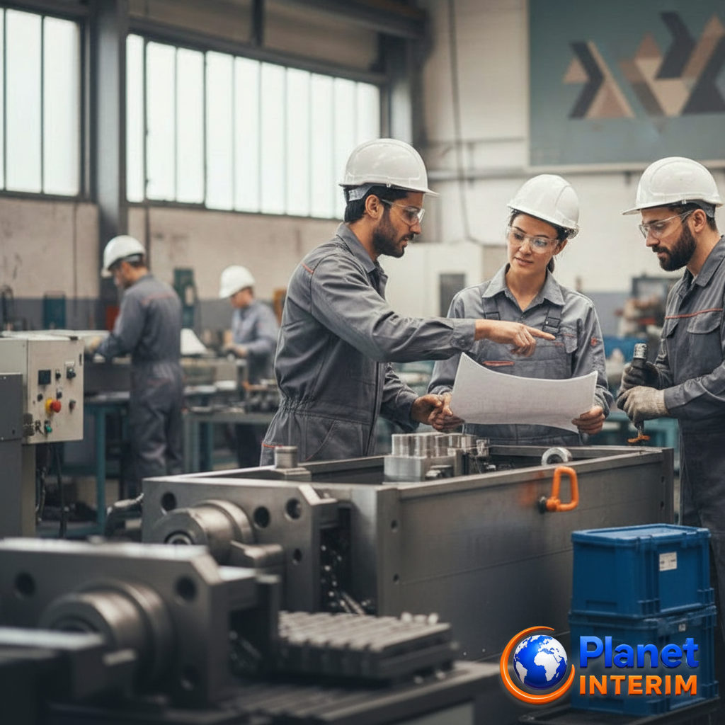 comment choisir agence intérim roumanie - Travailleurs collaborant dans un cadre industriel en France.