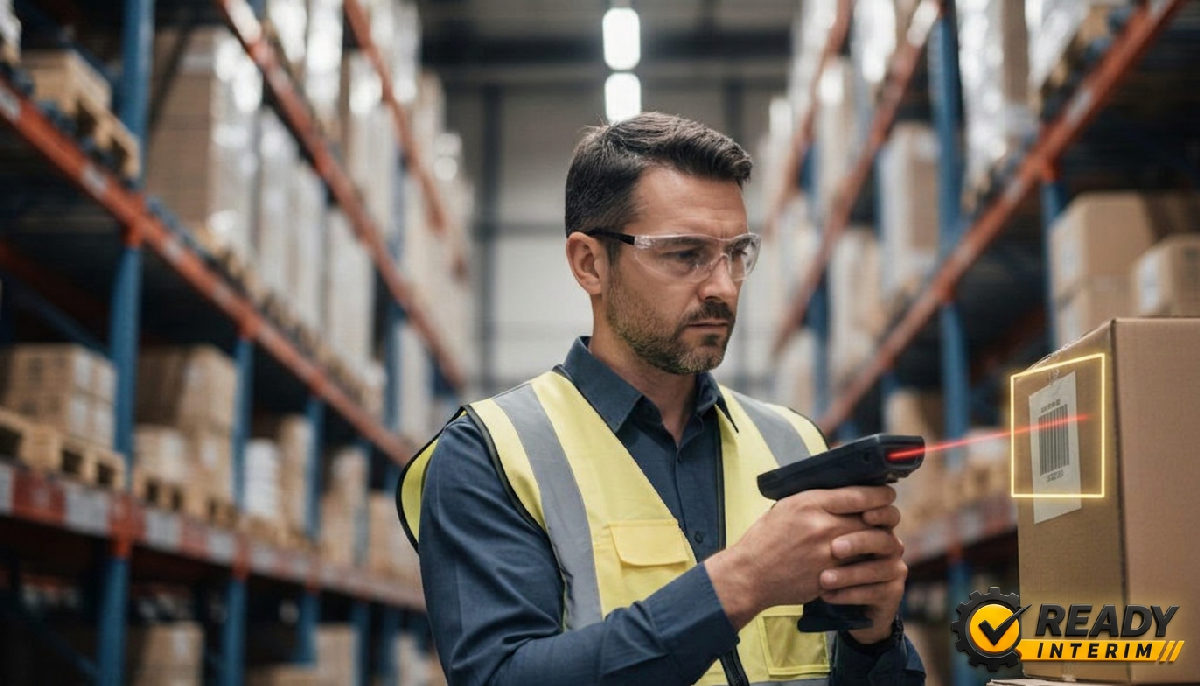 Un travailleur logistique utilise un scanner laser pour le suivi des stocks.