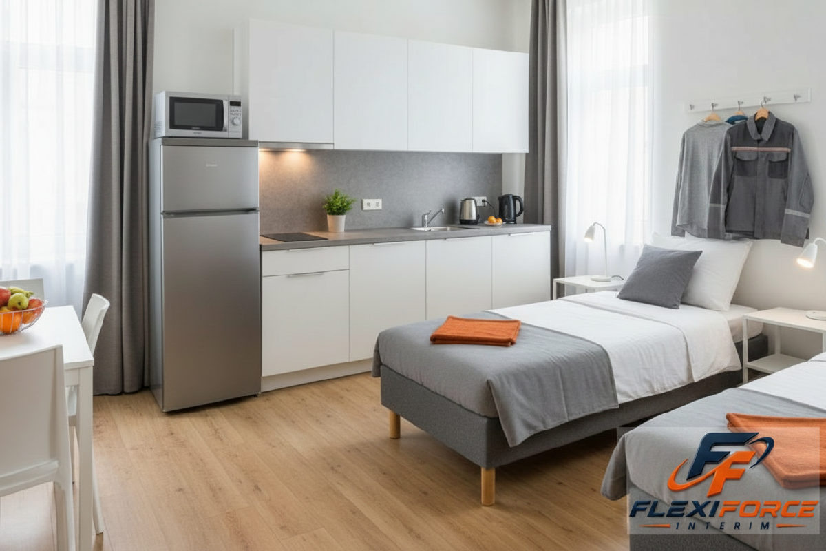 Logement ouvrier propre, moderne et équipé, prêt à les accueillir.
