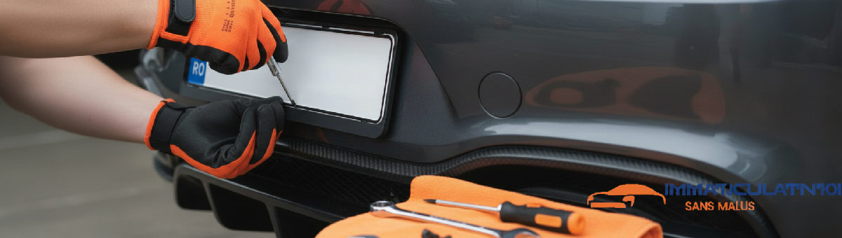 Installation de plaques roumaines sur une voiture de sport.