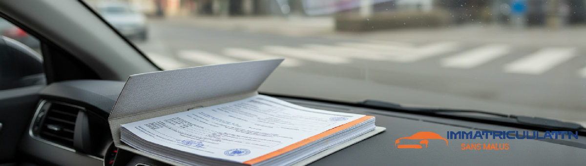 Dossier d'immatriculation roumain et assurance sur un tableau de bord.