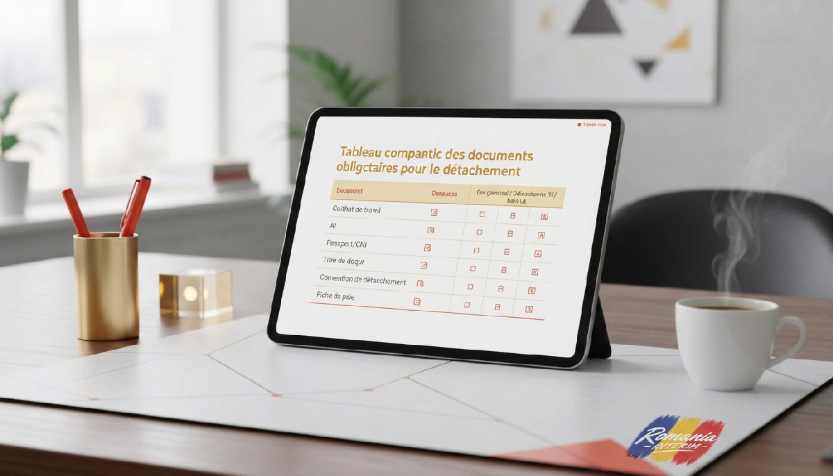 Tableau comparatif des documents de détachement sur une tablette.