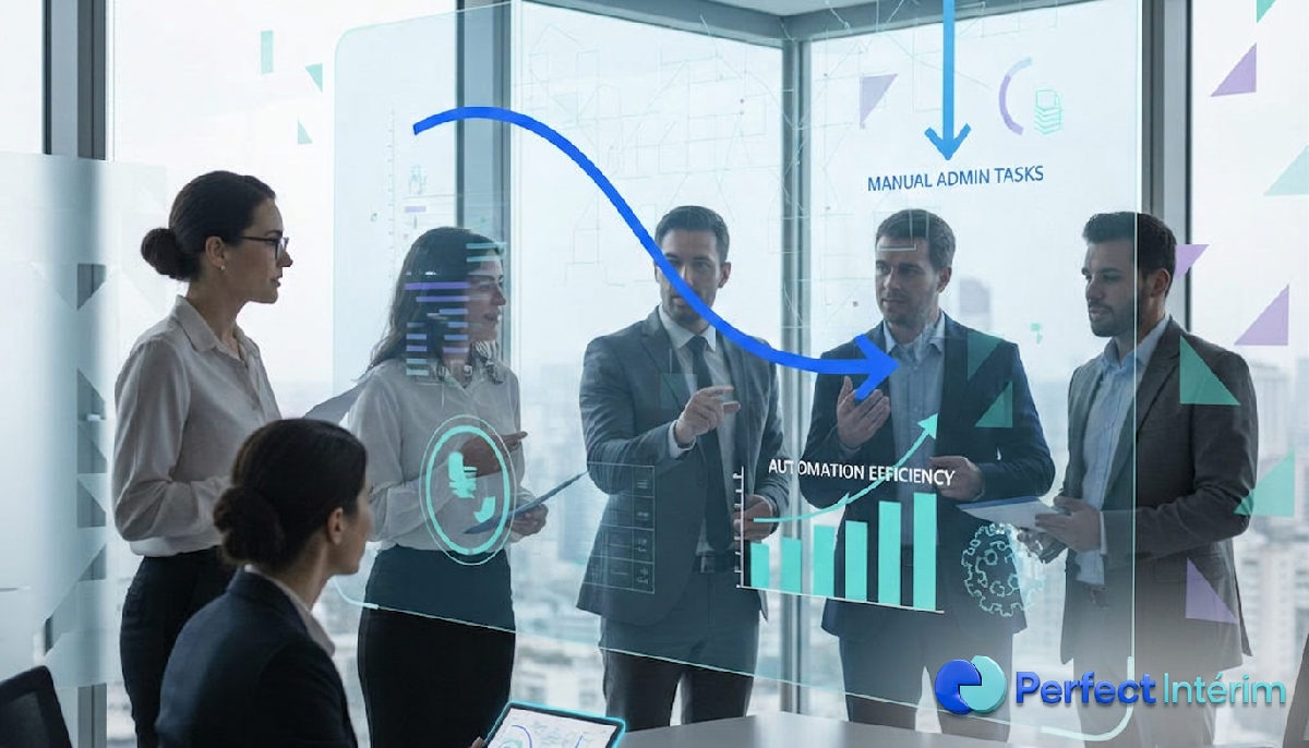 Équipe RH visualisant la réduction des tâches manuelles par l'automatisation.